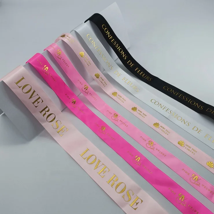 Factory custom ECO friendly gold foil printed silk gross grain grosgrain ribbon gift ribbon with logo brand