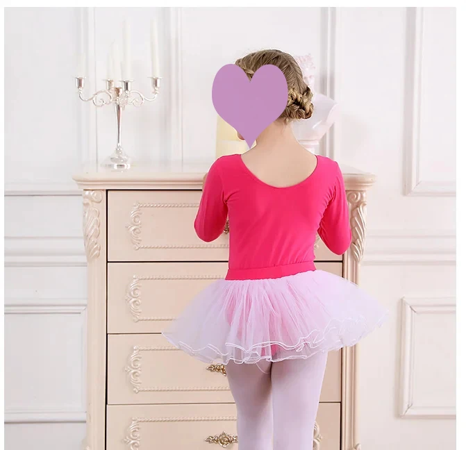 2pcs Ballet Dress Gymnastics Leotards for Girls Kids Long Sleeve Ballet Dancewear Chiffon Skirts Kids Bowknot Dance Leotards