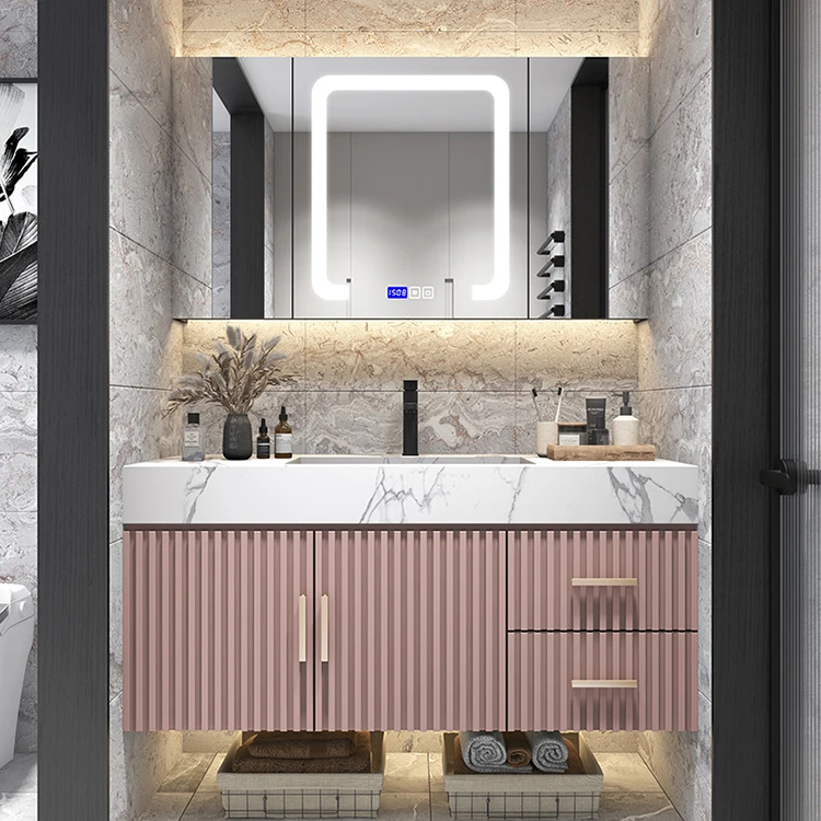 2021 Luxury Bathroom Hanging 3 Mirror Doors Cabinet 80cm Bath Room  Mirror Light 1 Washbasin Vanity Set With Sink