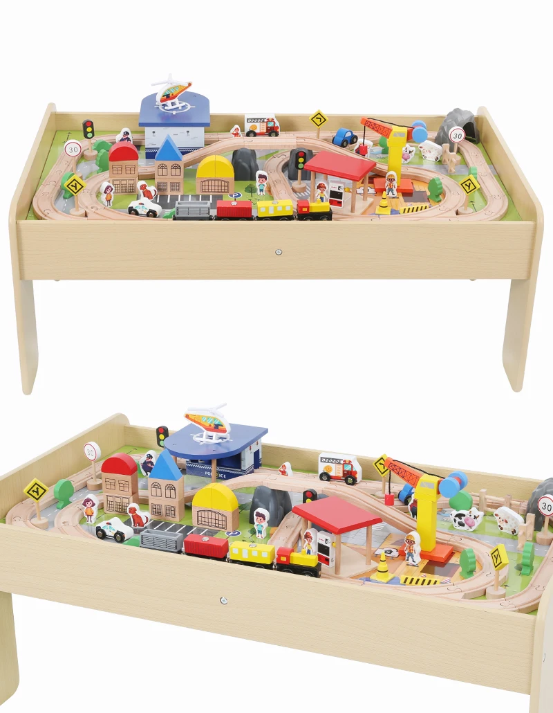 Новый стиль, Лидер продаж, развивающие игрушки, деревянный трек для поезда, набор деревянных игрушек, стол, трек для поезда, набор деревянных треков для поезда с столом