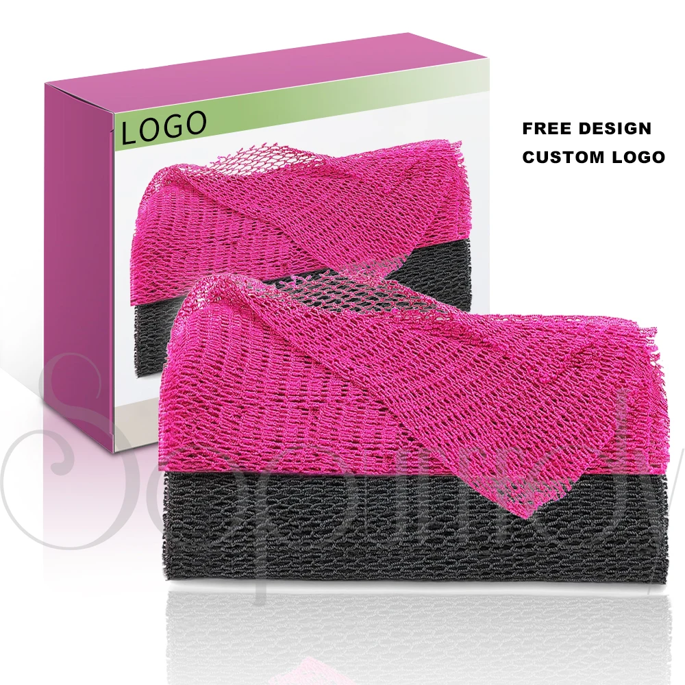 Custom Logo African Net Long Bath Sponge For Body Natural Bathing Sponge Exfoliating Long Net Shower Body Back Scrubber