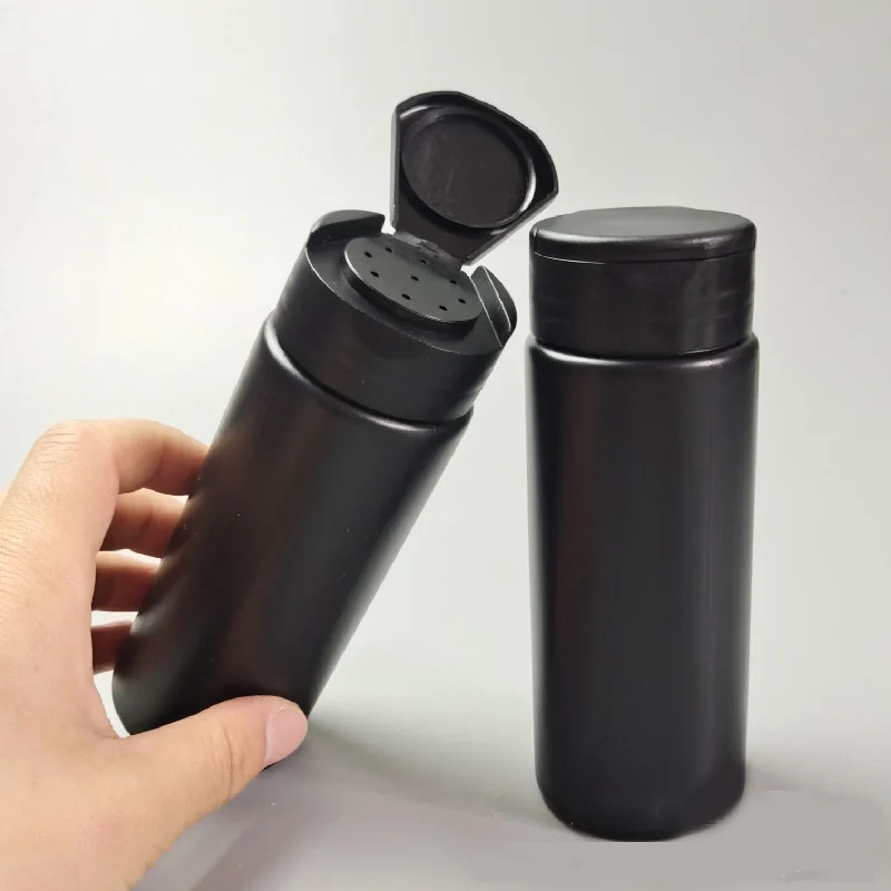 Wholesale 150ml Black PE Plastic Fluffy Powder Bottle With Flip Cap Talc Fiber Hair Ginger Talcum Powder Bottle L01