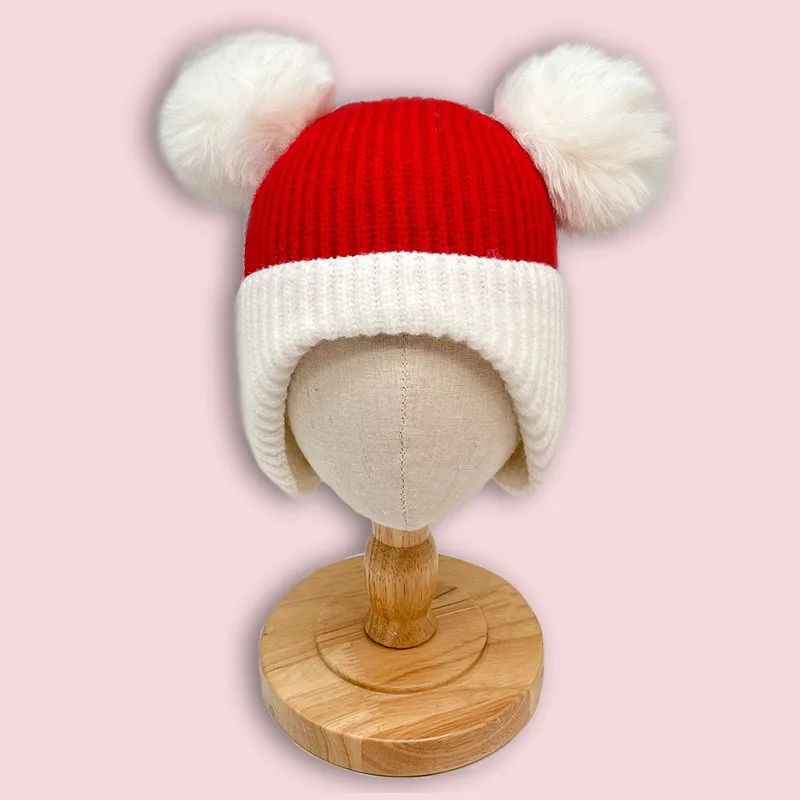 Children Beanie Santa Hat with Ear Cover Winter Child Warm Kids Christmas Hat