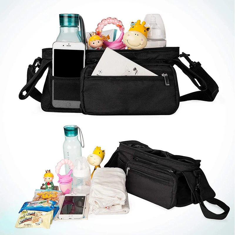 Wholesale Universal Baby Stroller Organizer Storage Bag With Insulated Cup Holders Detachable Phone Bag