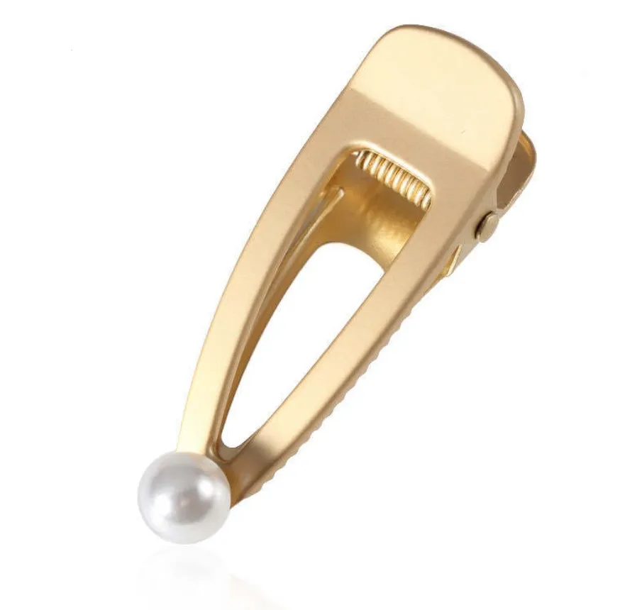 
New Metal Hollow Fog Gold Inlaid Exquisite Pearl Duckbill Hair Clips For Accessories 03HC031 