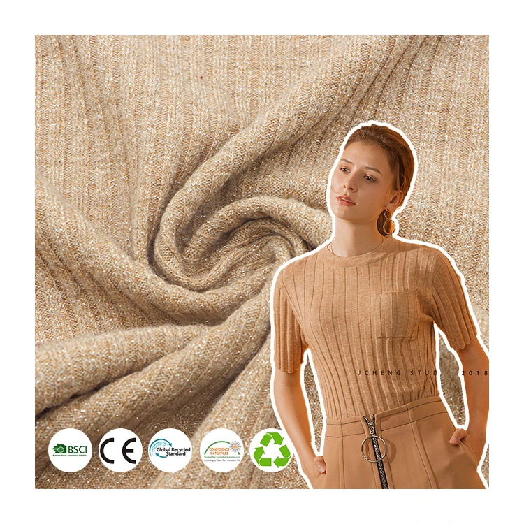 Rayon polyester nylon metallic knitted sweater hoodies fabric stretch viscose jacquard imitation rib cashmere fabrics