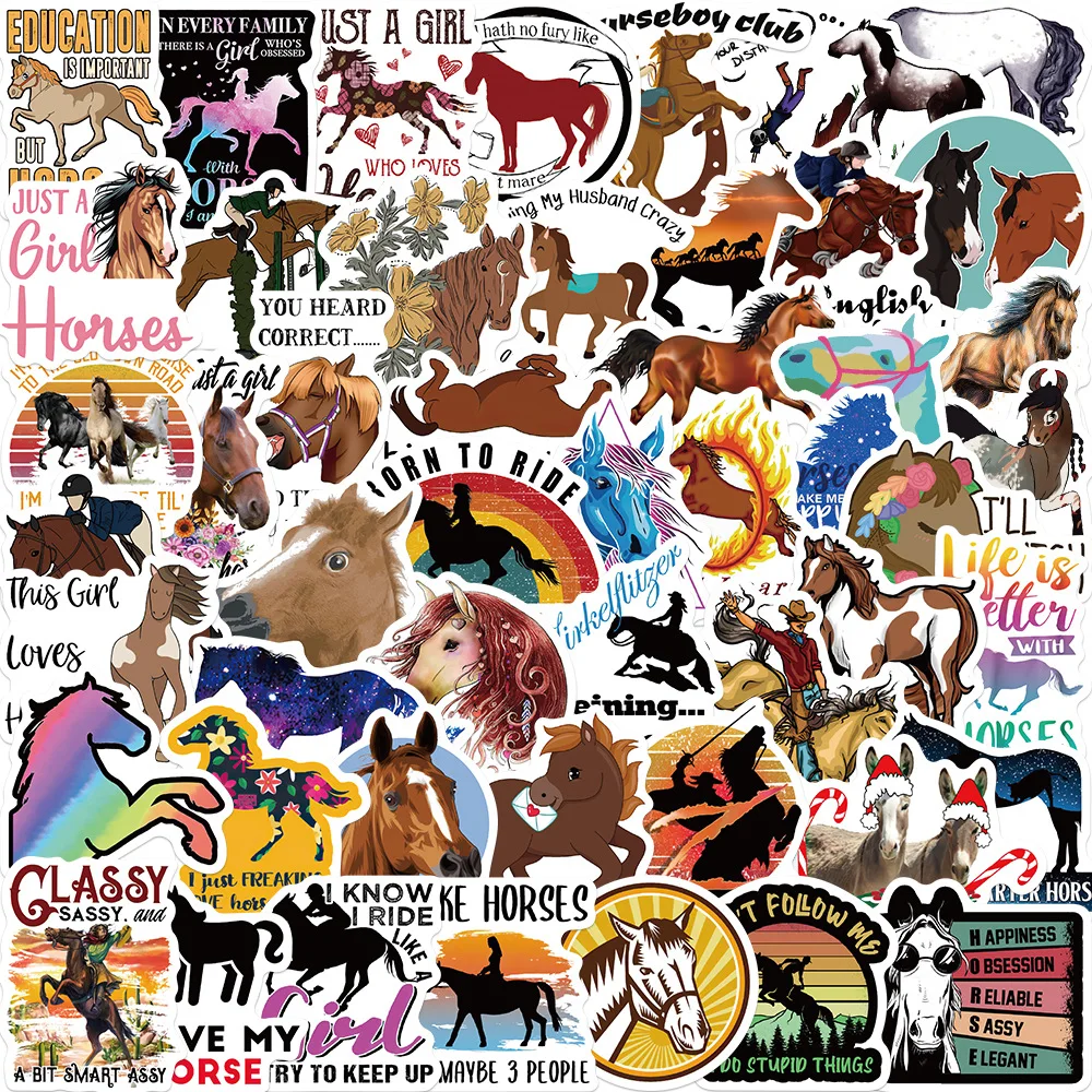 50pcs Cartoon horse animal Uv Proof Waterproof Vinyl Sticker Paper Custom Die Cut Adhesive Logo Sticker