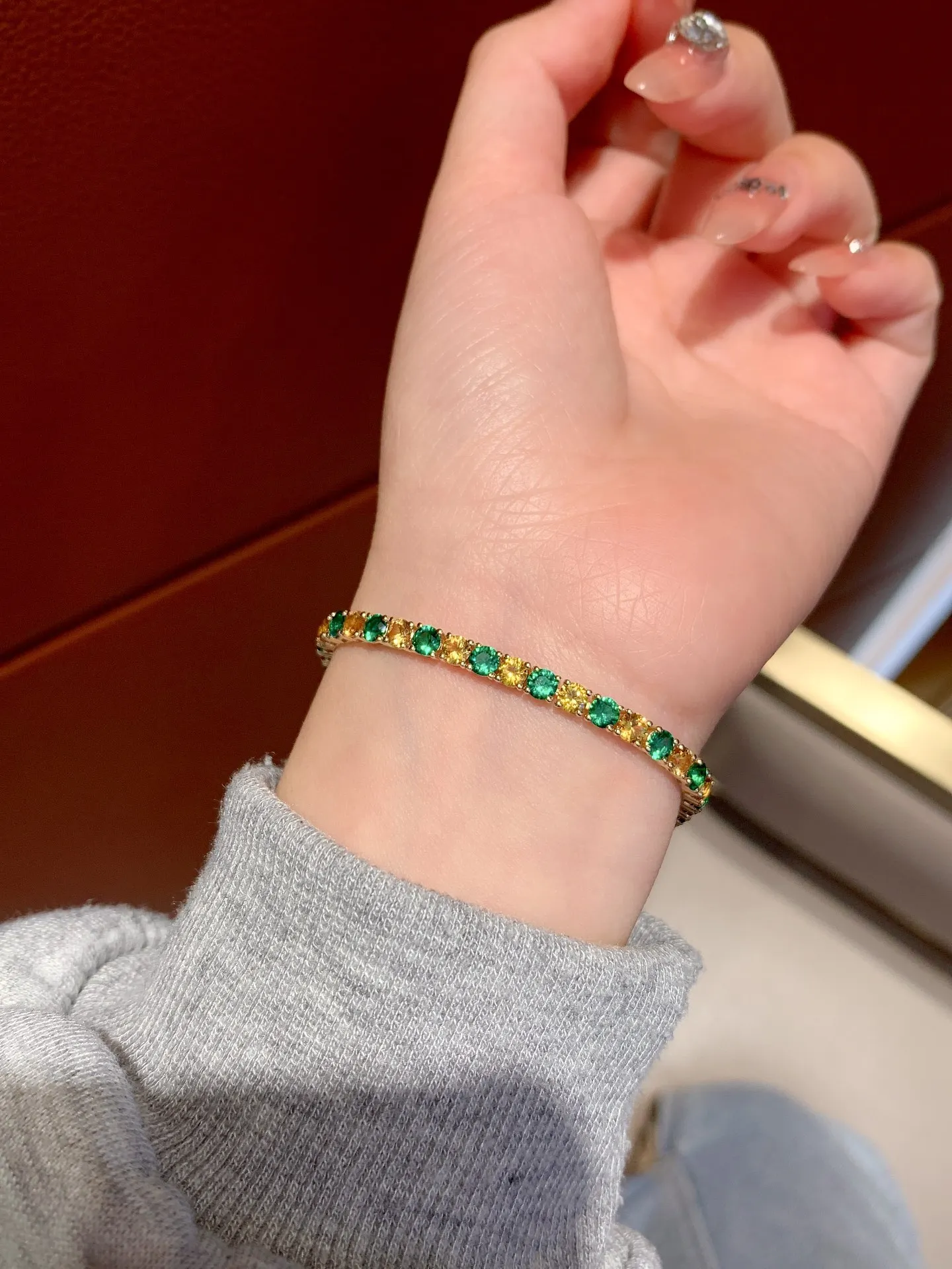 Fine Jewelry 18k Real Gold Jewelry  Color Lab Gemstone Round Shape 10.05CT Tennis Bracelet Pure Gold 18k Real Bracelet