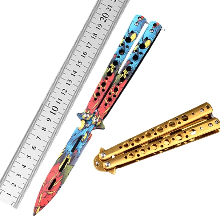 CSGO Game Double Tip Butterfly Knife Tool Stainless Steel Training without Cutting edge Practice Folding knife