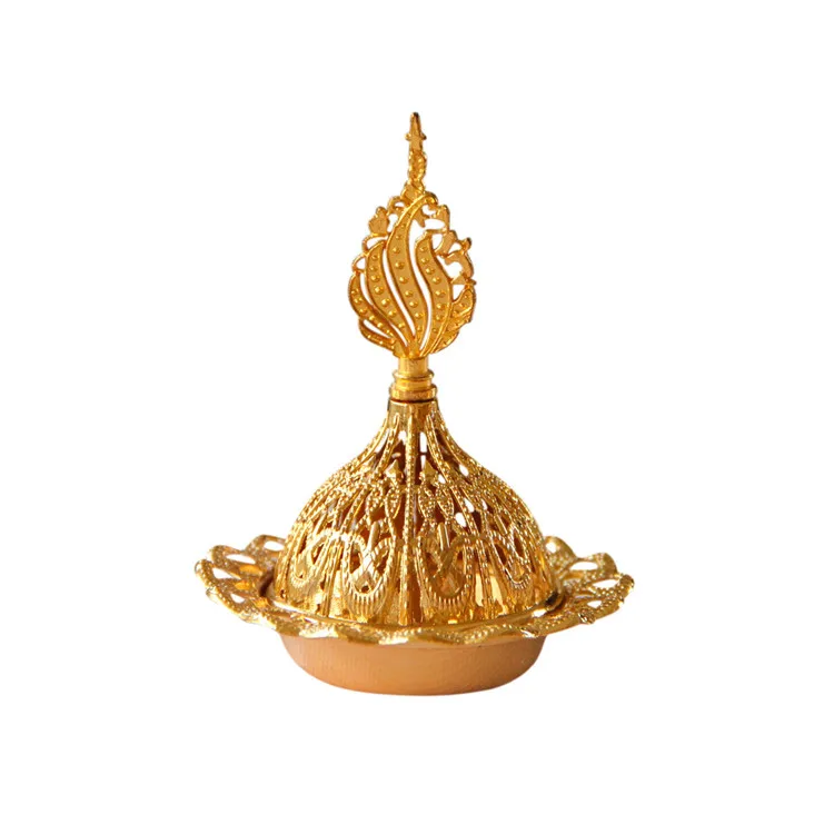 Arab Middle East Incense Burner Gold Hollow Brass and Iron Metal Stand for Office or Home Christmas Decorations Candle Holder