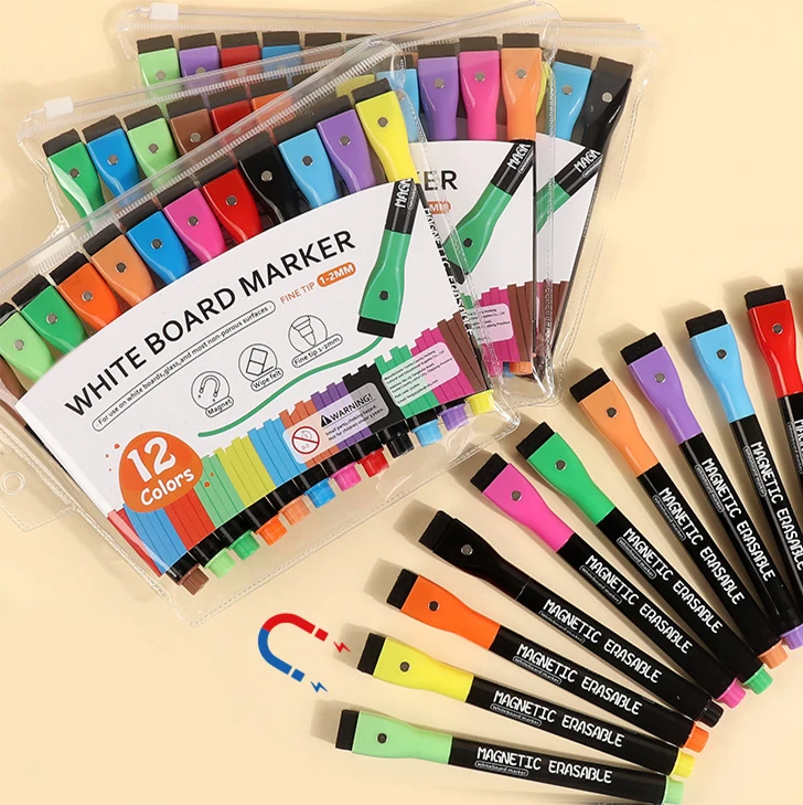 Black plastic holder Magnetic Whiteboard Marker Pen with Felt Eraser and Magnets