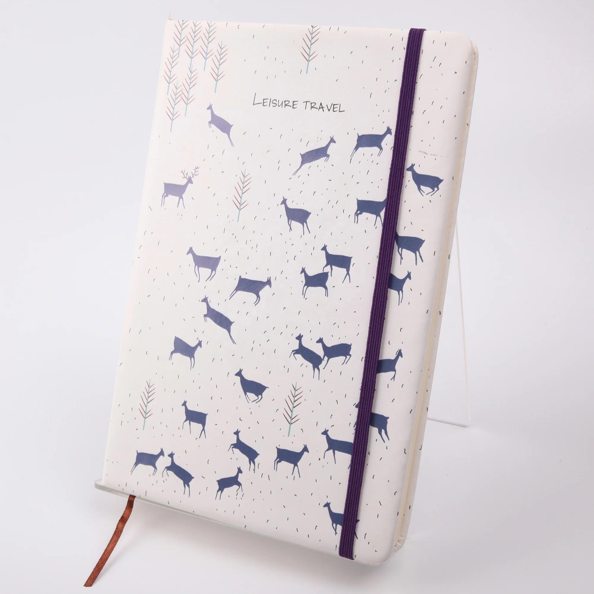 pu leather uv printing design hardcover notebook with elastic band lined pages wholesale writing journal