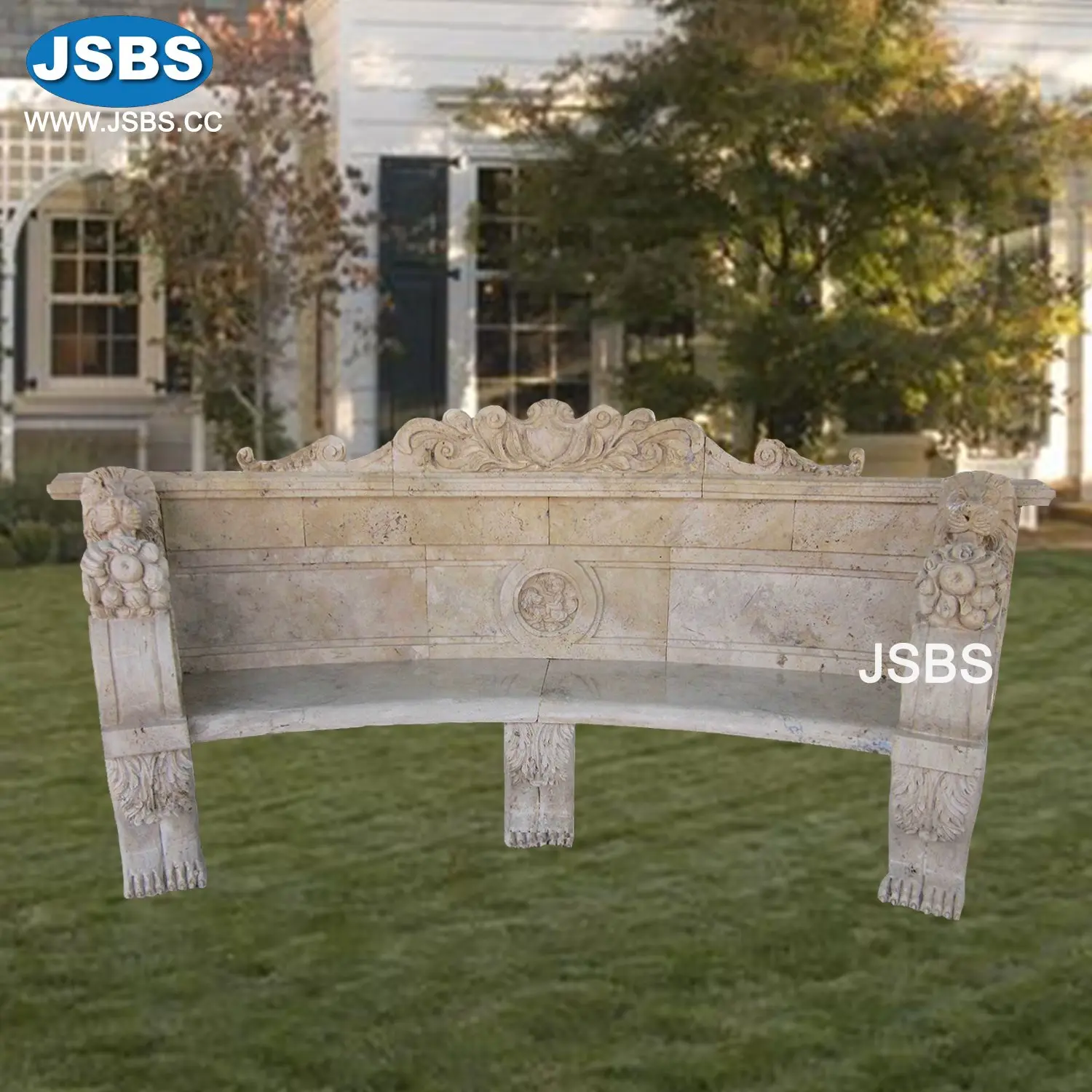 Outdoor Garden Park Custom Made Antique Old Decorative Natural Stone Marble Benches with Backrest For Sale