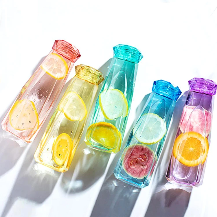 GXP Hot Sell Promotional Creativity Portable Diamond Cup Water Glass Custom Water Bottle with Crystal Shape lid