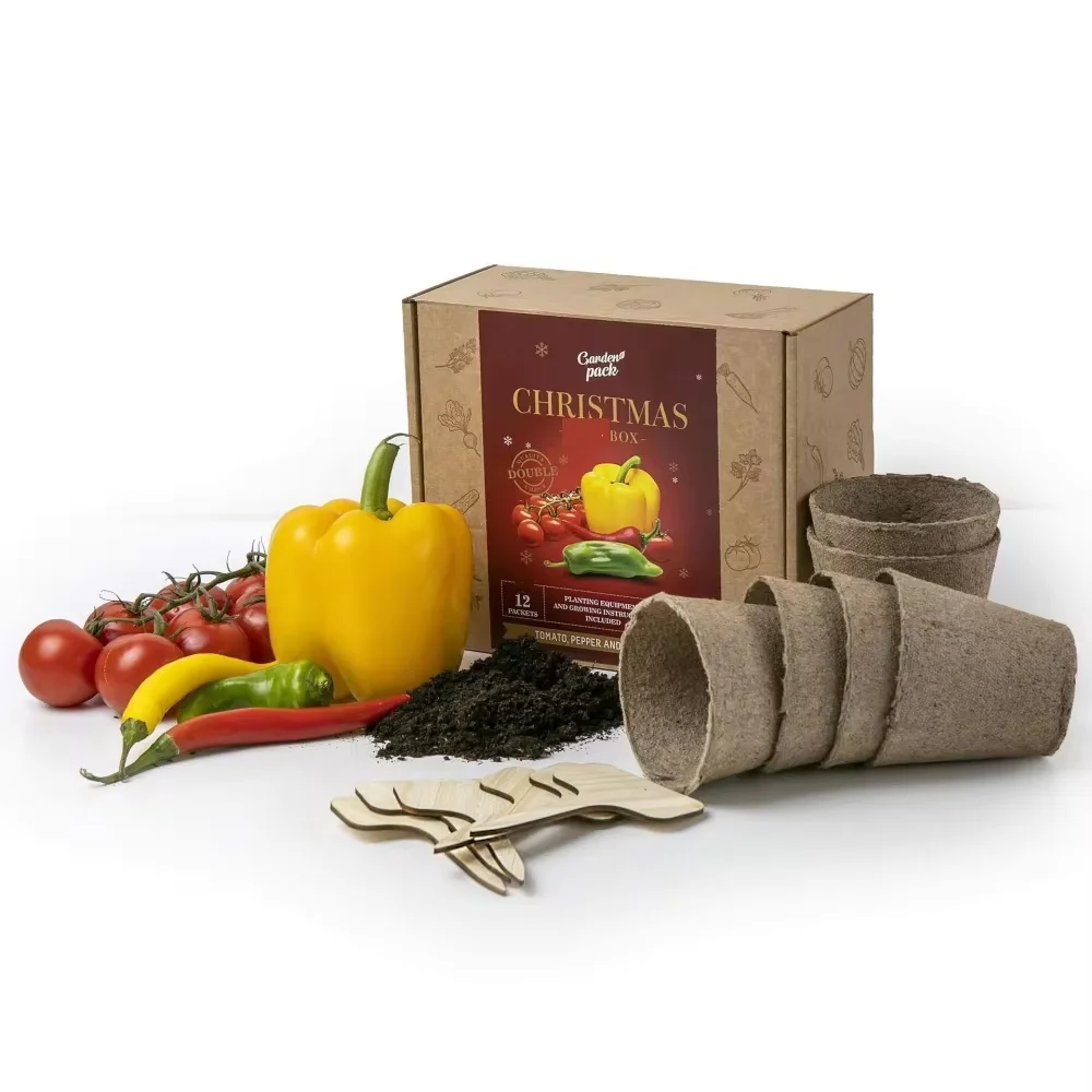 CHRISTMAS EDITION vegetable planting kit tomato pepper chili pepper planter with growing accessories Custom Bamboo Plant Markers