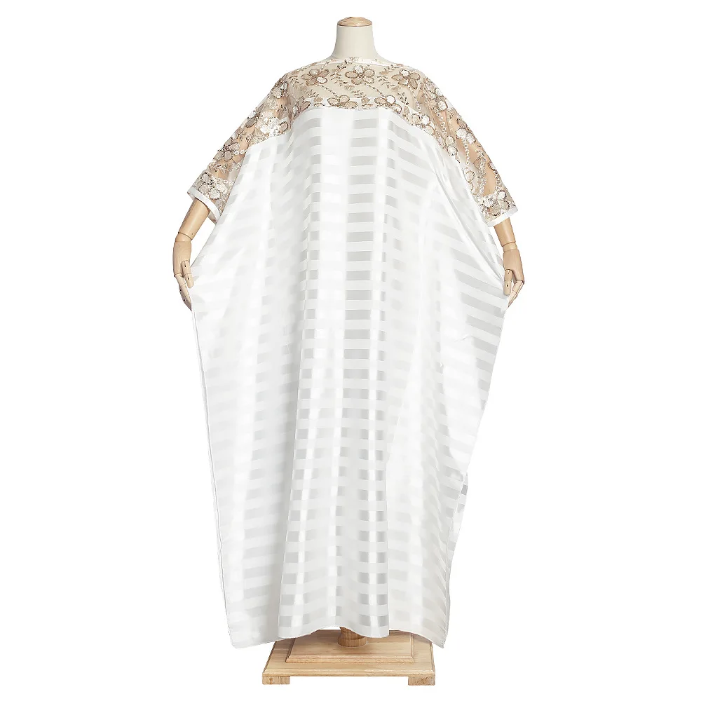 Plus size white loose batwing sleeve blouse Embroidery stone sequin eid ramadan muslim prayer african clothing