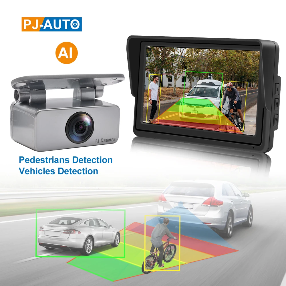 PJAUTO Metal AI Reverse Rear View Car Camera with Waterproof Night Vision BSD Blind Spot Detection System for Car SUV VAN