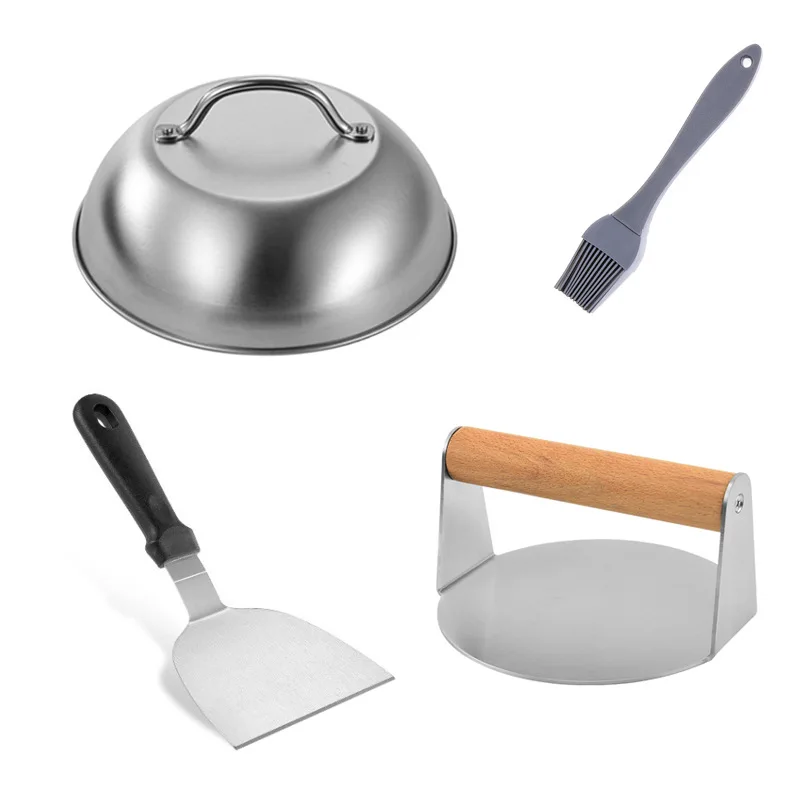 Manjia Griddle Accessories Set Professional Burger Press Smashed Burger Kit with Stainless Steel Basting Cover