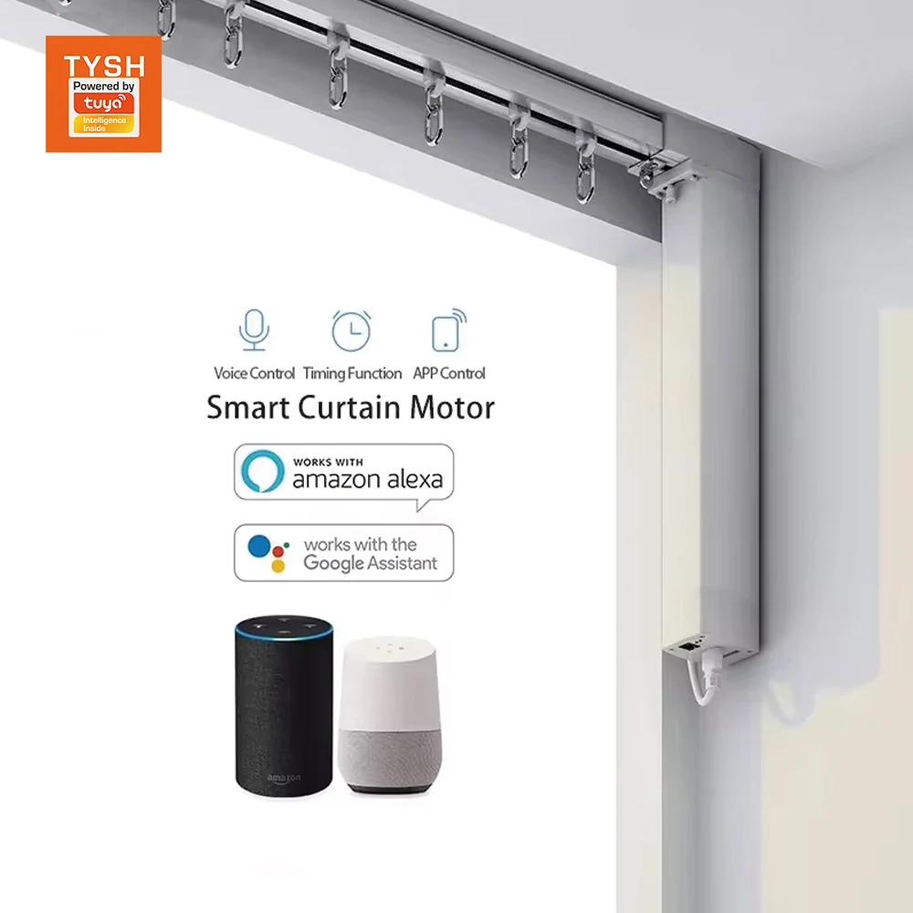 Tuya TYSH Alexa Google Remote Control Smart Automatic Curtain Electric Motorized Wifi Curtain Motor Support Custom Track