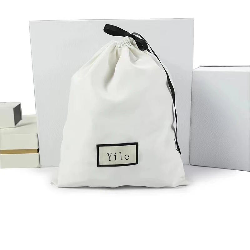 High Quality Chic Handbags Shoe Dust Bags Customized  Logo Satin Drawstring Bags for Cosmetics and Clothes