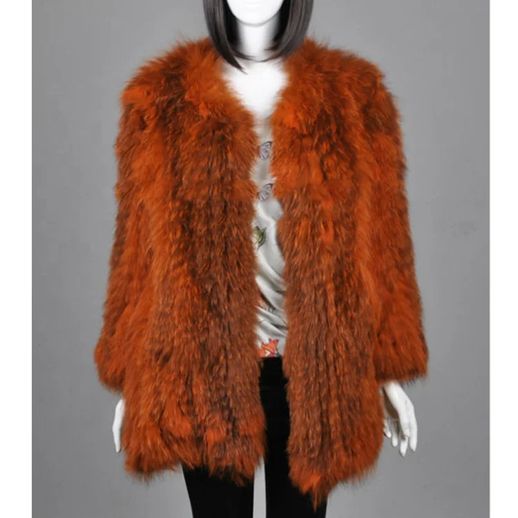 YR654 New Design Red Fox Knit Dyed Colors Fur Coat