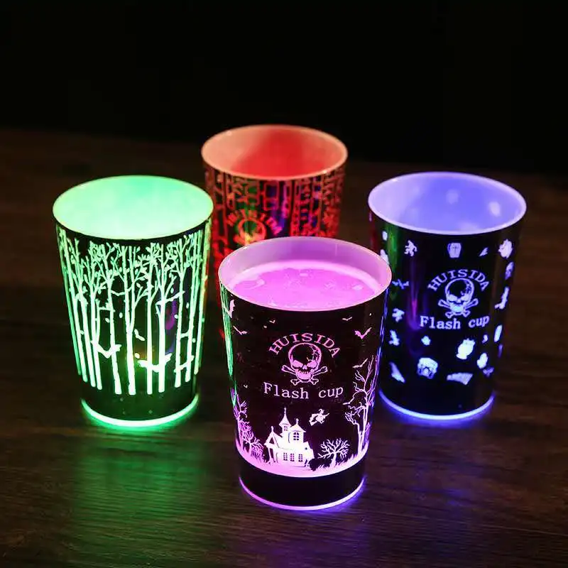 Customized Mardi Gras Christmas Birthday Flash Automatic Water Activated Plastic LED Light Up Cup