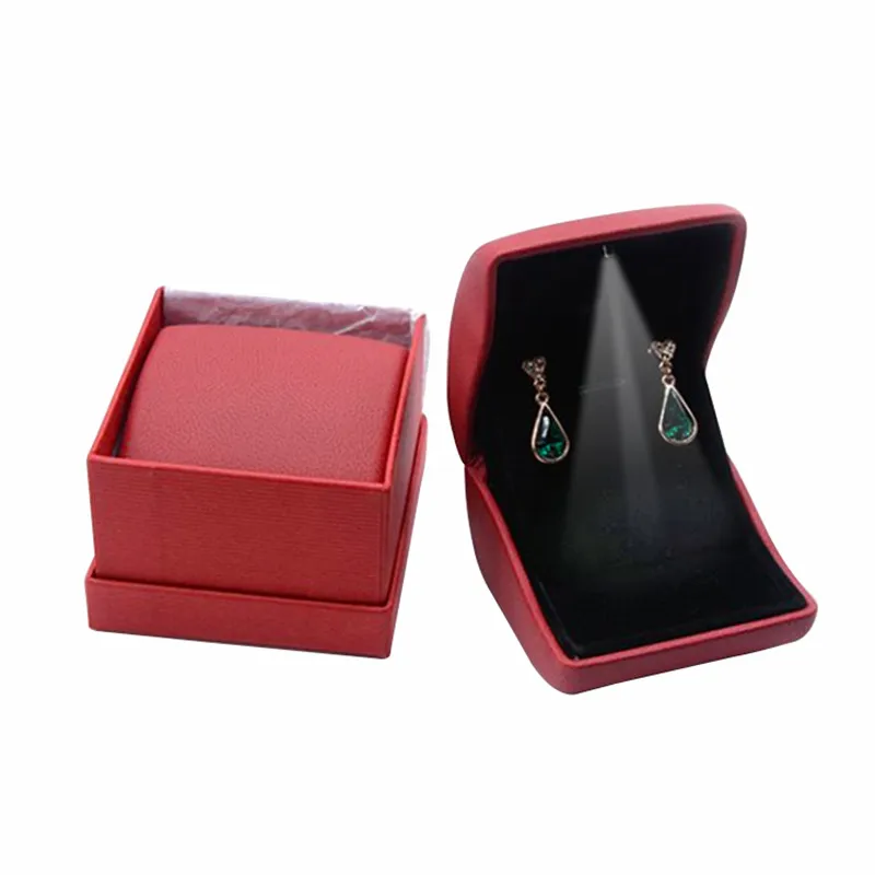 Classic Design PU Leather LED Lighted Earring Pendant Ring Boxes Wholesale Luxury Quality Jewelry Gift Packing Cases