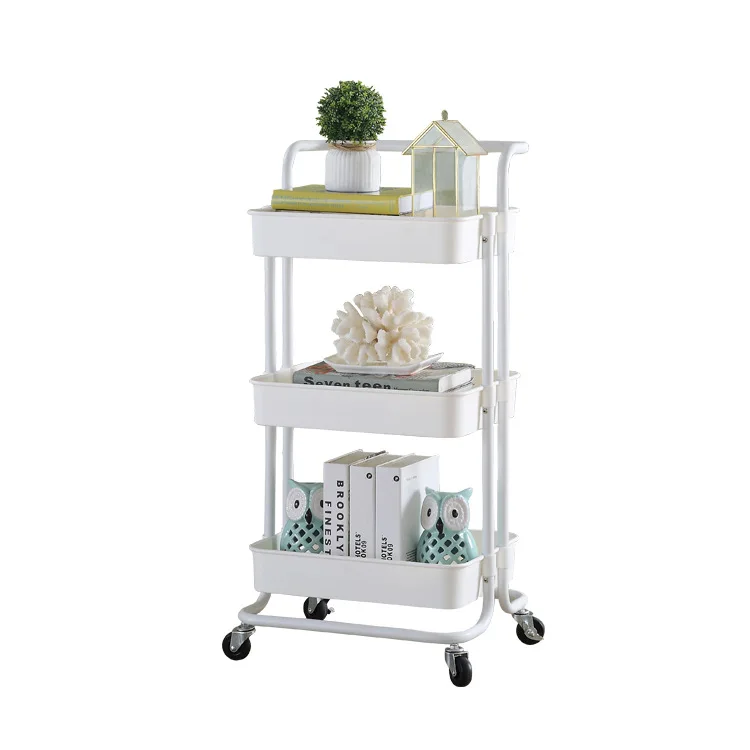 3 layer practical organizer removable storage shelf Kitchen storage Have wheels   Multifunctional storage shelf plastic metal