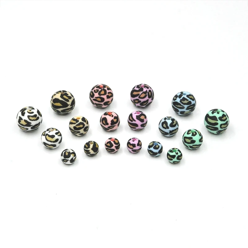 Печатные пятнистые 9 мм 12 мм 15 мм 19 мм пищевые силиконовые круглые бусины