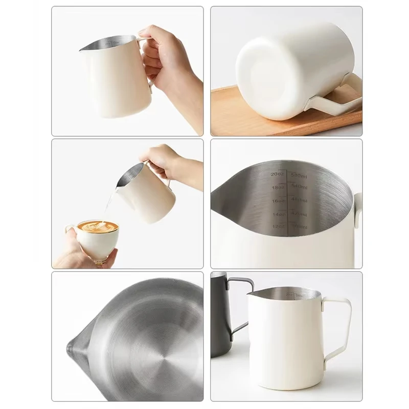 Coffee Shop Latte Art Pen Stainless Steel Frothing Jug Milk Pitcher With Measurement Scale