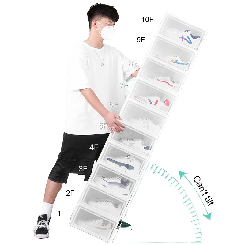 Оптовая продажа, прочный прозрачный Штабелируемый пластиковый прозрачный органайзер для обуви, контейнер, коробка для хранения