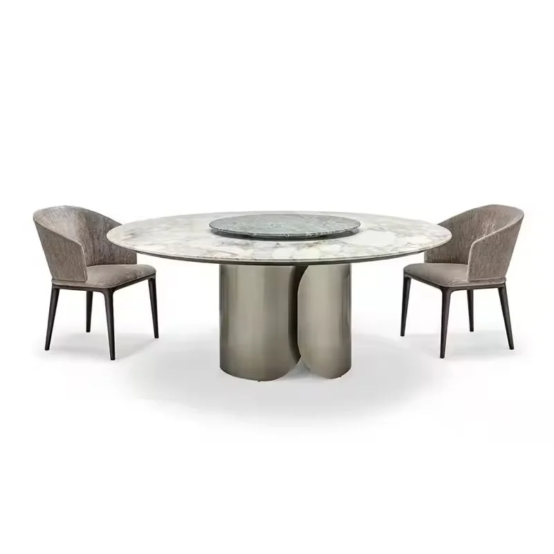 Modern 8-Seater Circular Dining Table | Gold Metal Frame with Sintered Stone Marble Top