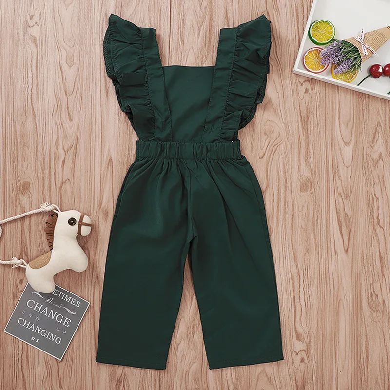 Wholesale Cheap 1-5 Years Old Kid Clothes Flying Sleeve Lotus Fold Solid Color Strap Girl Fashion Jumpsuit