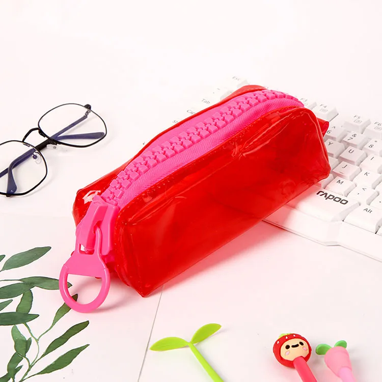 
Big plastic zipper hanging red purple girls pencil storage bags waterproof pvc pencil bags jelly pencil case 