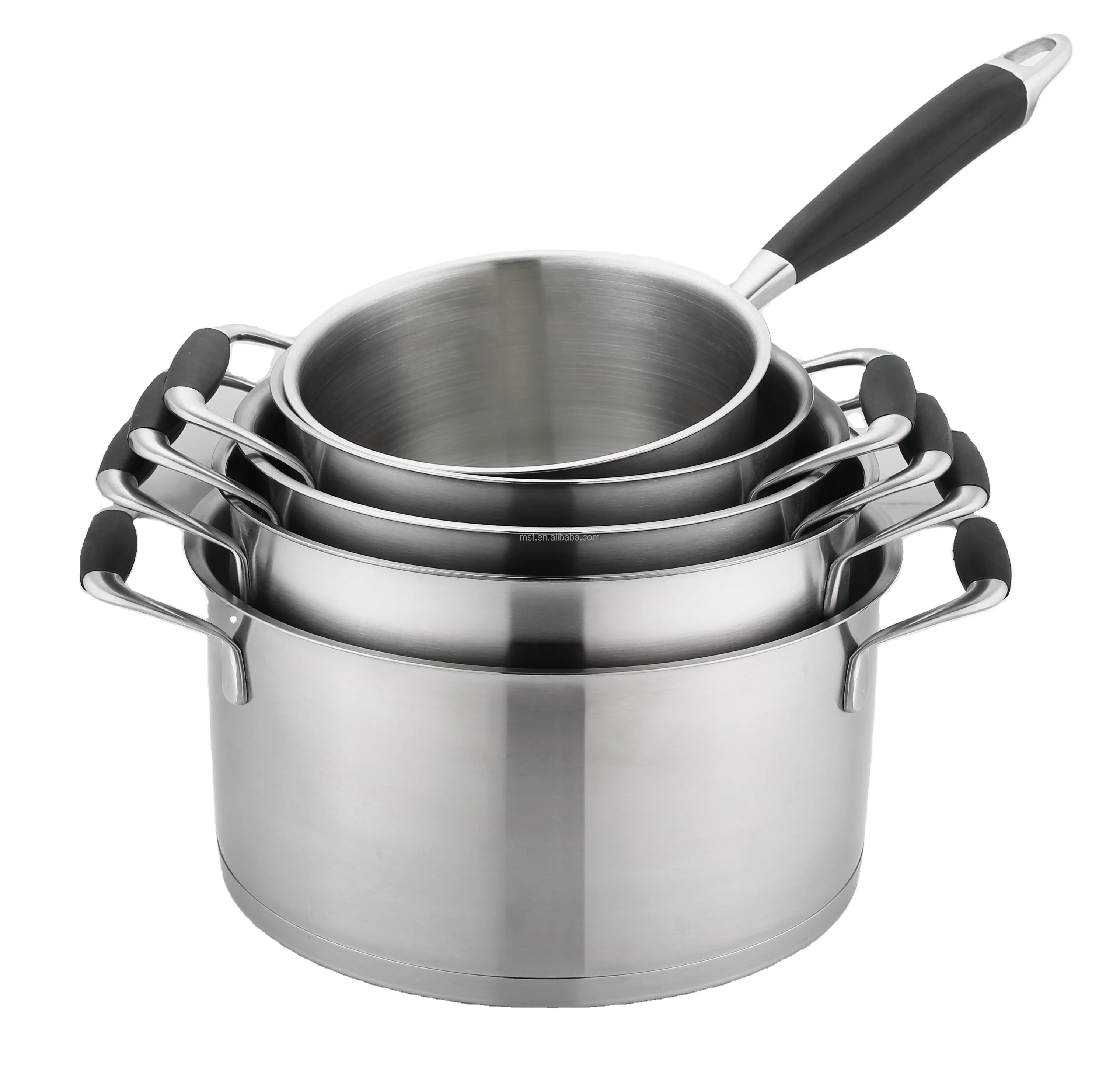 vertical shape stainless steel 304 ollas de cocina cookware set 10pcs with cast steel anti-scald handles