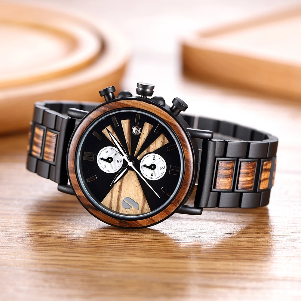 Wood Mens Watches Wholesale New Coming Quartz Japan Movement Chronograph ETA Movement Swiss Glass SEIKO 1 Piece Men Round Analog