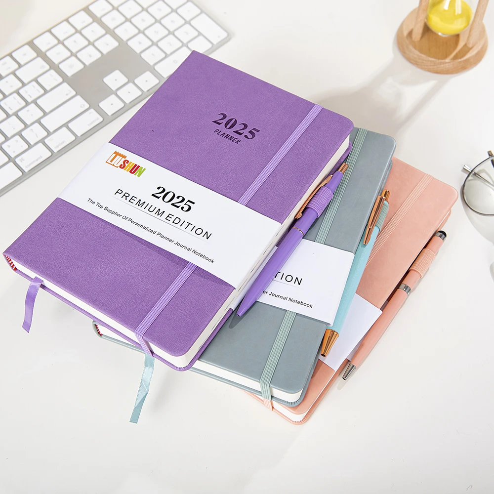 LIUSHUN pu Leather A5 Undated Planner Diary Hardcover Cover Journal Customize Pages Printing Women elastic Band New Year Gift
