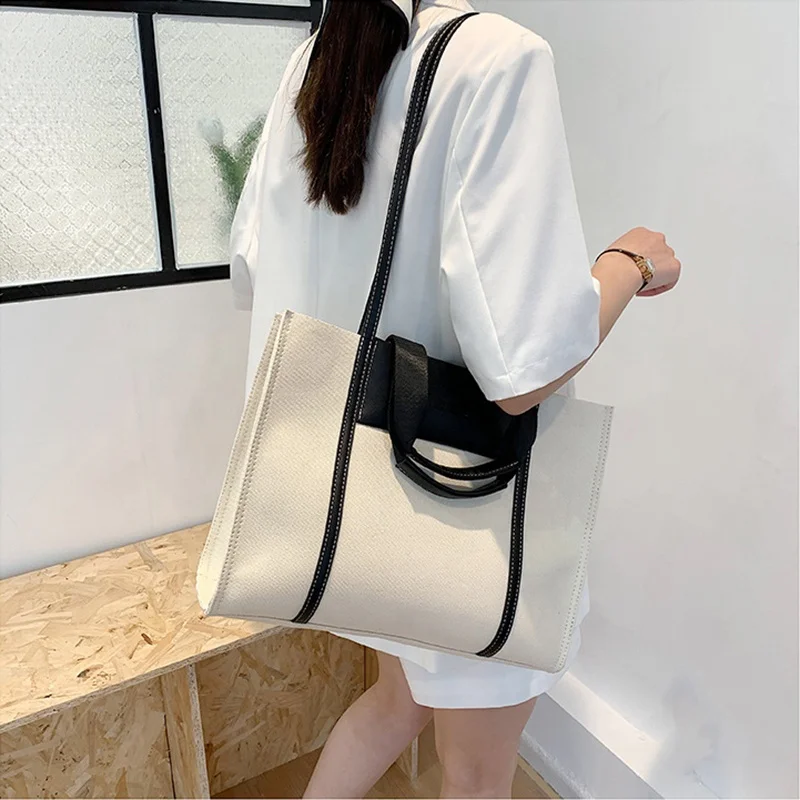 2022 OMOI Custom Leather Hand Made Plain Canvas Women Girls Shopping Tote Single Shoulder Bag Hand Bag