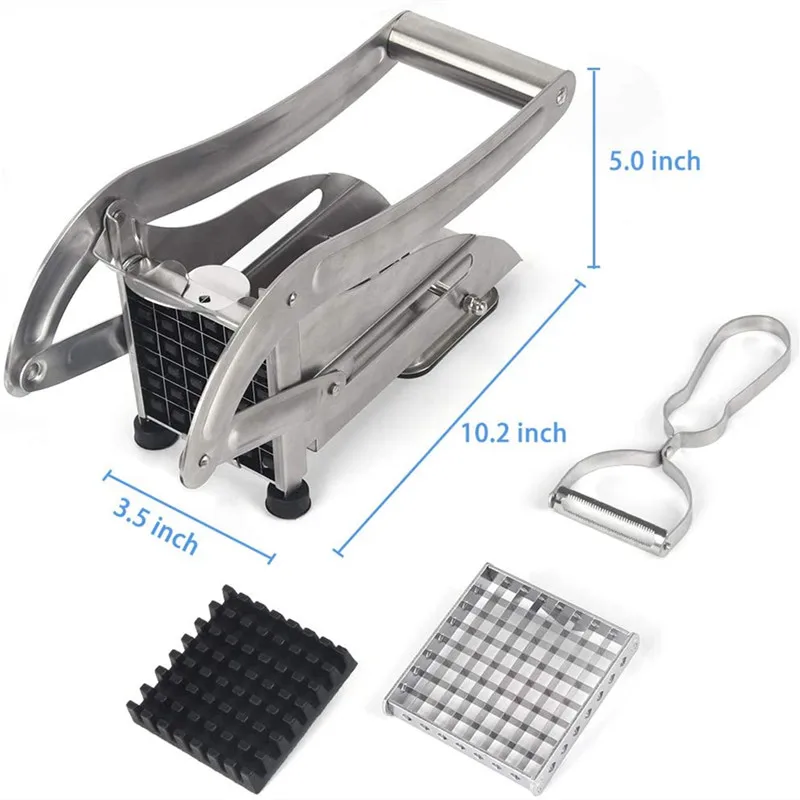 French Fries Potato Cutter Quick Cut Stainless Steel Vegetable Fruit Slicer Cutter Chopper Includes 2 Blade