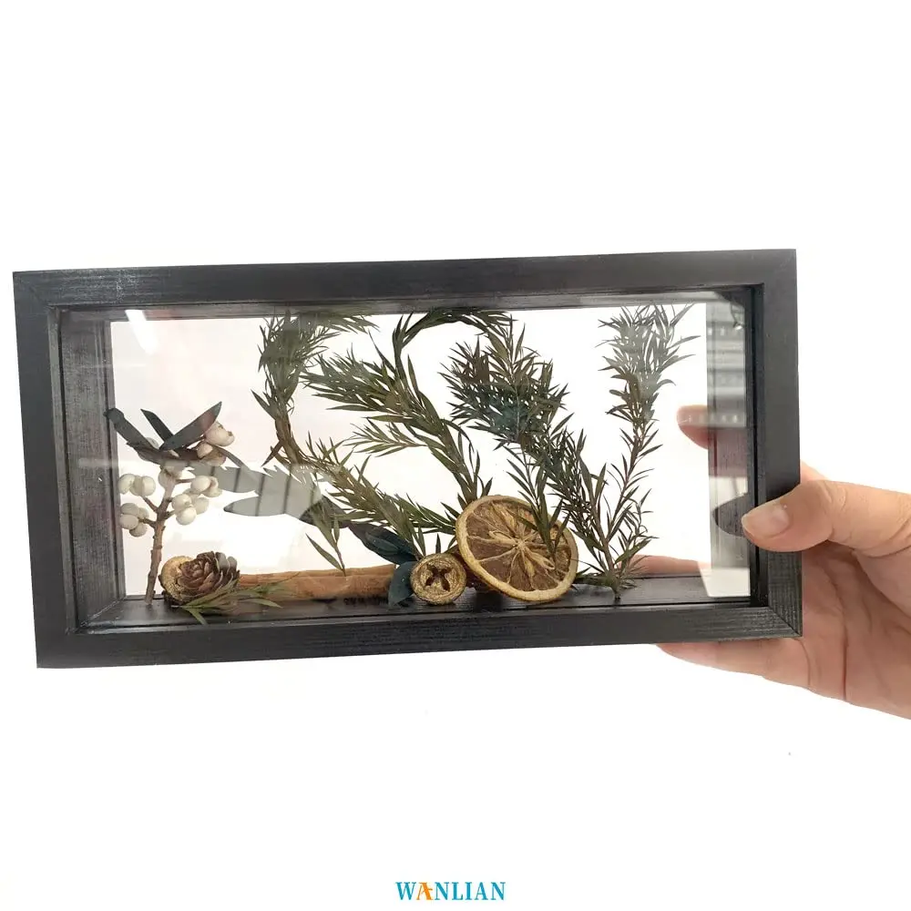Black Wooden Double-Sided DIY Display Box High-Definition Plexiglass Storage Dried Flowers Baby Souvenirs Photos-Shadow Box