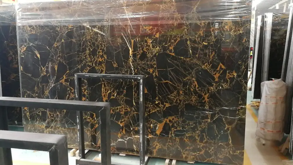 China Wholesale Black & Gold Vein Marble Portoro Gold Stone
