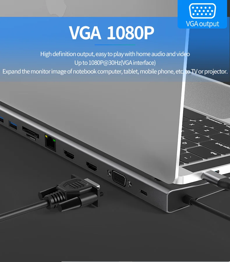 Алюминиевая высокоскоростная док-станция 11 в 1 Usb C хаб с двойным Hdmi разъемом Vga Lan для