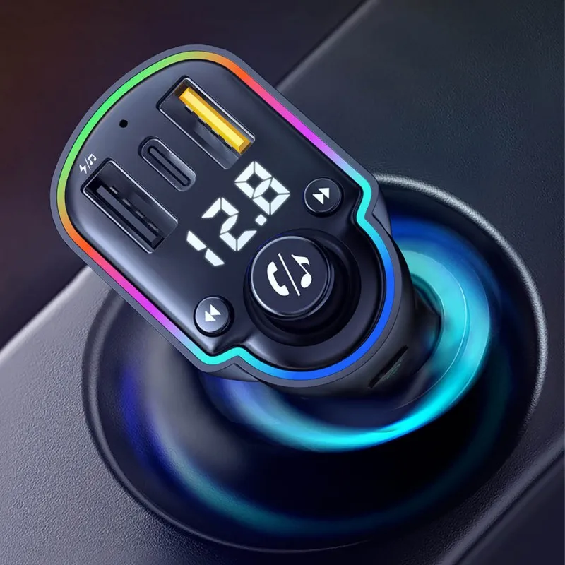 The New Dual USB Car Charger FM Transmitter BT Adapter Wireless Handsfree Stereo Mp3 Player Colorful Lights FM Modulator
