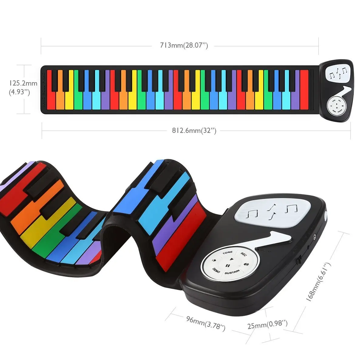 Hot Selling Electric Roll Up Piano 49 keys Rainbow Color For kids Music Education electric keyboard