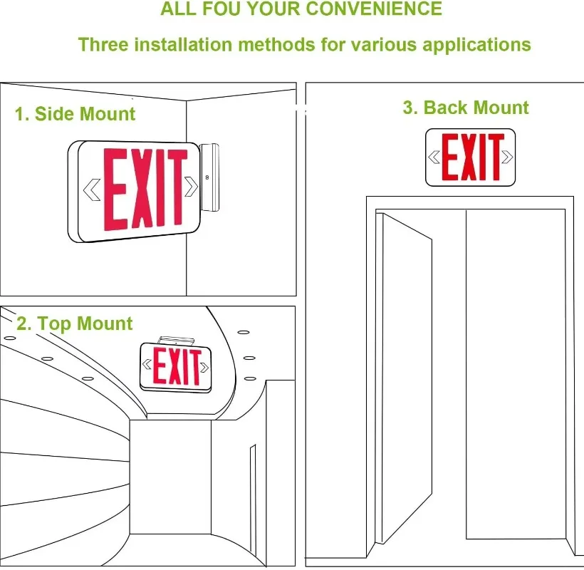 UL 924 Approved LED Emergency Exit Light Cold White Plastic Sign with Battery Backup for AC 120/277V Double Face
