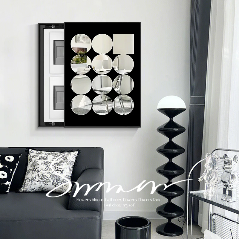 JZ  Home Decor Abstract Geometric Decorative Mirror Print Painting Electricity Meter Box Cover Wall Mirror