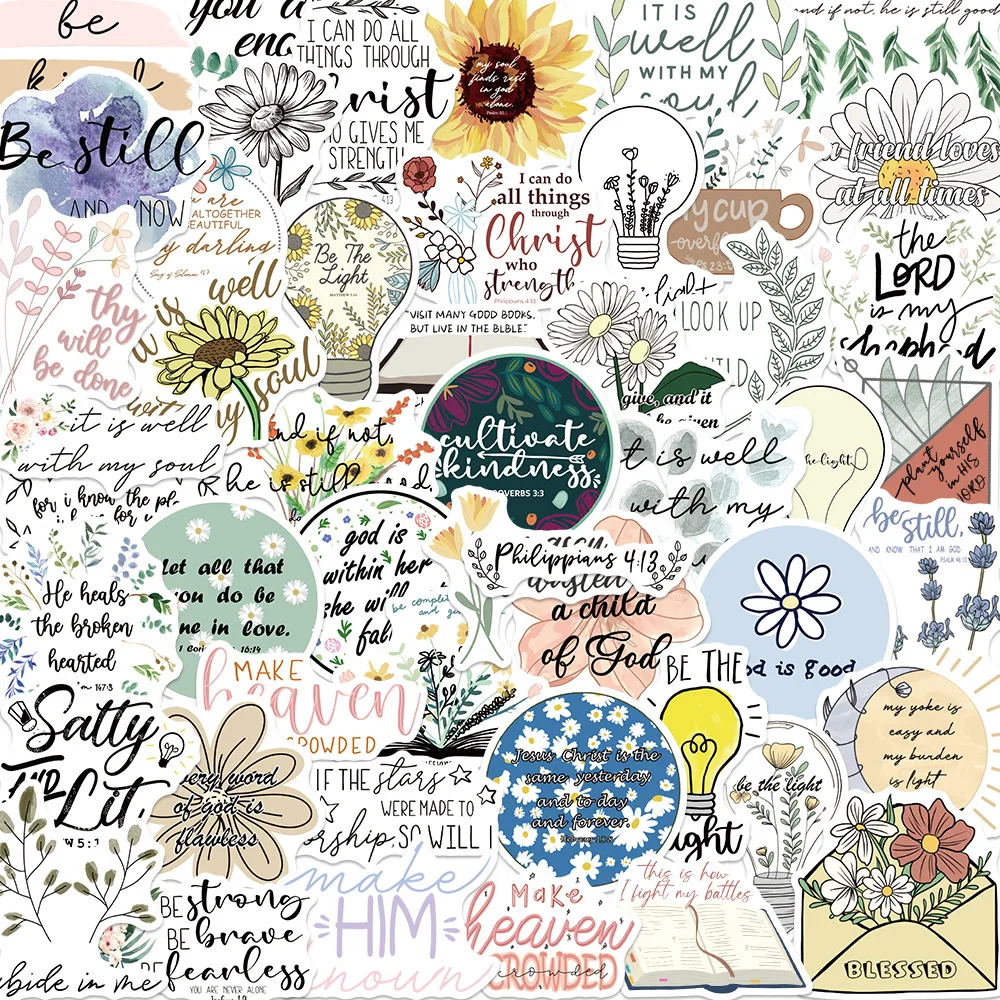 50PCS Bible Phrases Series Graffiti Stickers, Waterproof Vinyl Decals For Water Bottle Laptop Hydroflask Scrapbook Skateboard Mo