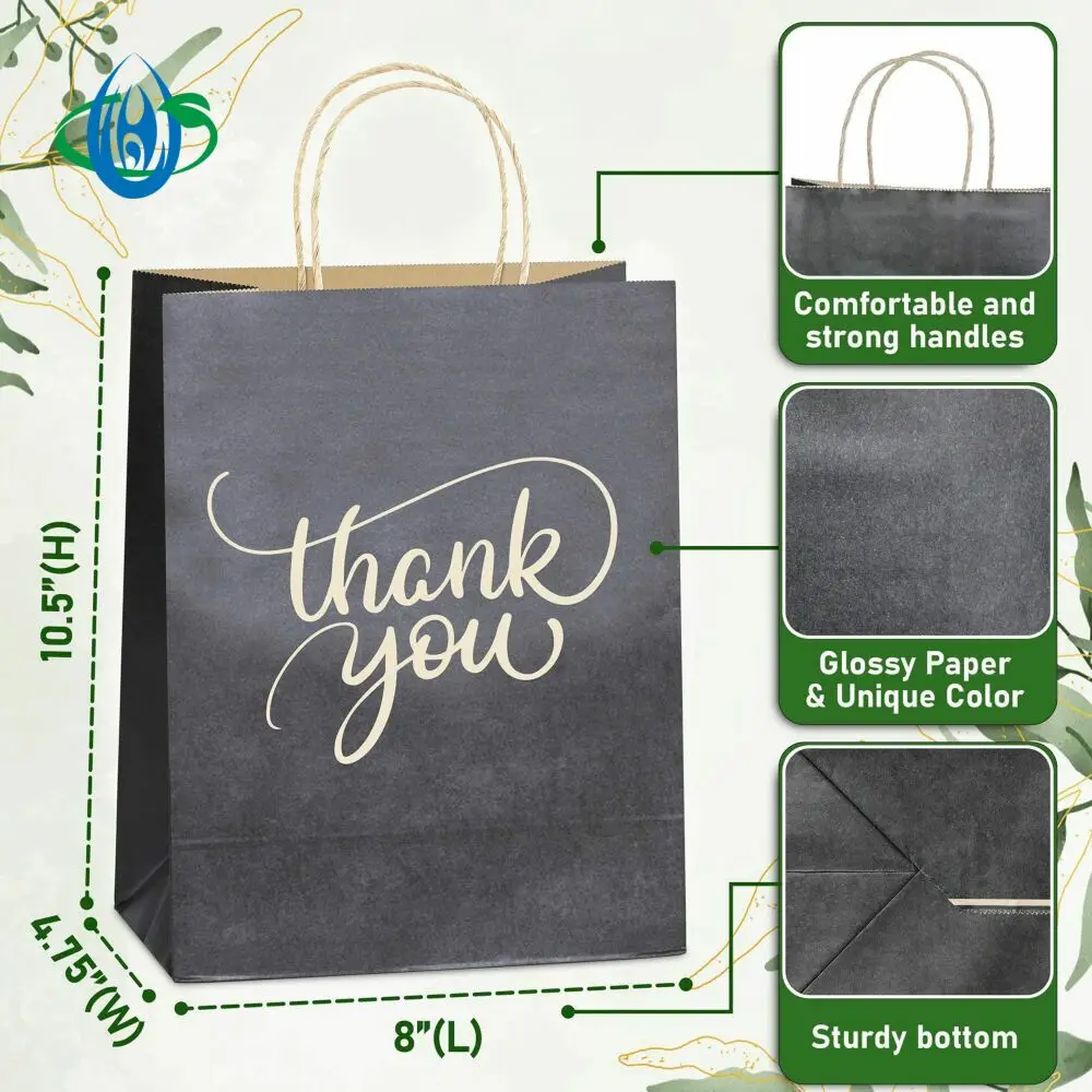 Printed Shopping Kraft Brown Paper Bag with Twist Handle with and Delivery Food Take Out Party and Christmas