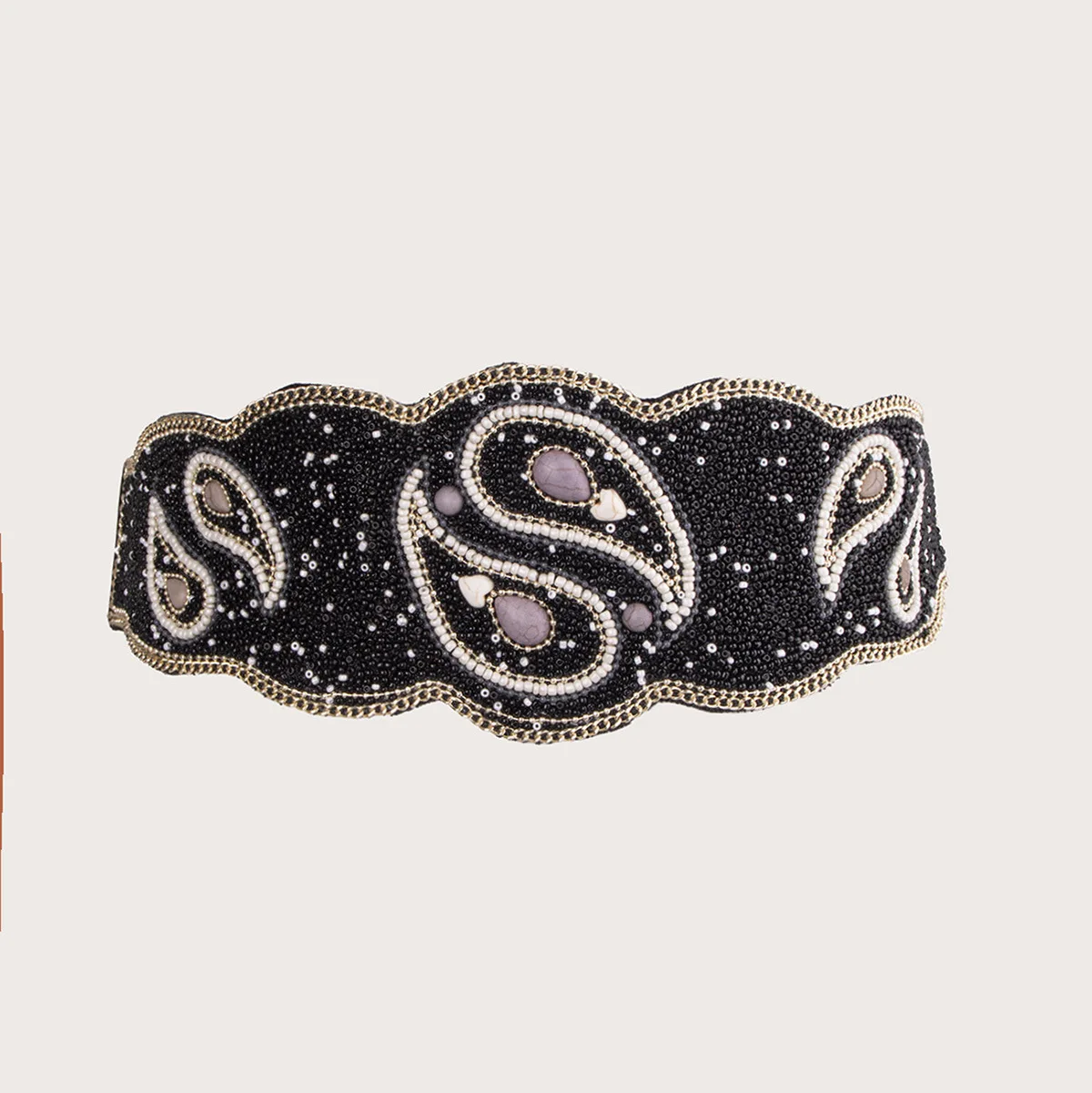 Retro Tai Ji Pattern Elastic Waist Seal Belt Bohemian Folk Style Beads Women Belts