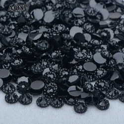 AOSU Wholesale 4mm 5mm 6mm Jelly Red AB Crystals Flatback Round Strass Flower Resin Rhinestone For Dress